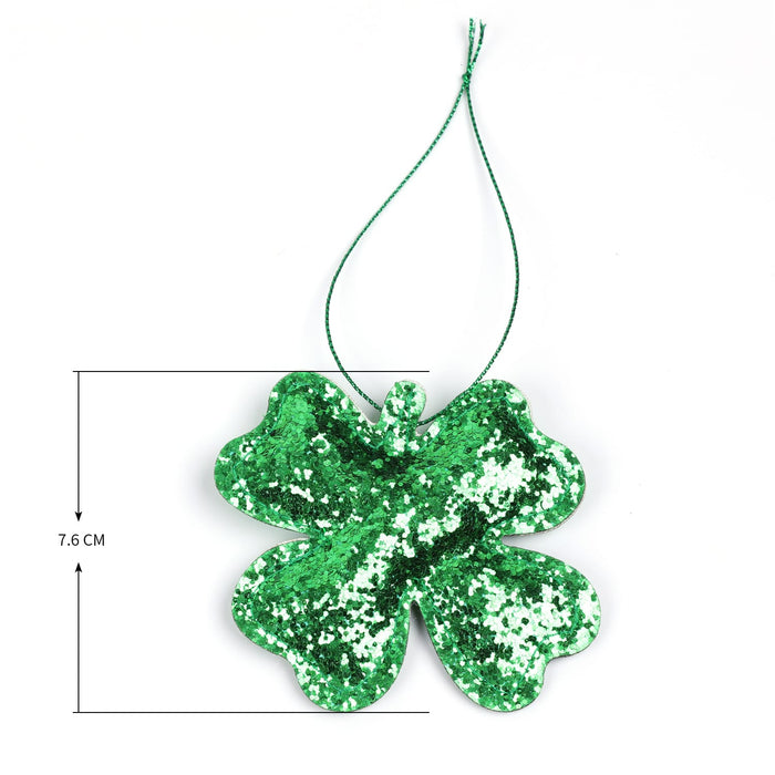 2er Set Kleeblätter Anhänger mit Pailletten zum Aufhängen Hängedeko für Geburtstag Silvester Deko - grün