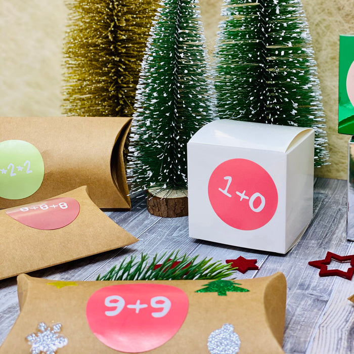 24 Adventskalender Sticker Zahlen Aufkleber mit Rechenaufgaben Weihnachten Basteln Weihnachtsdeko