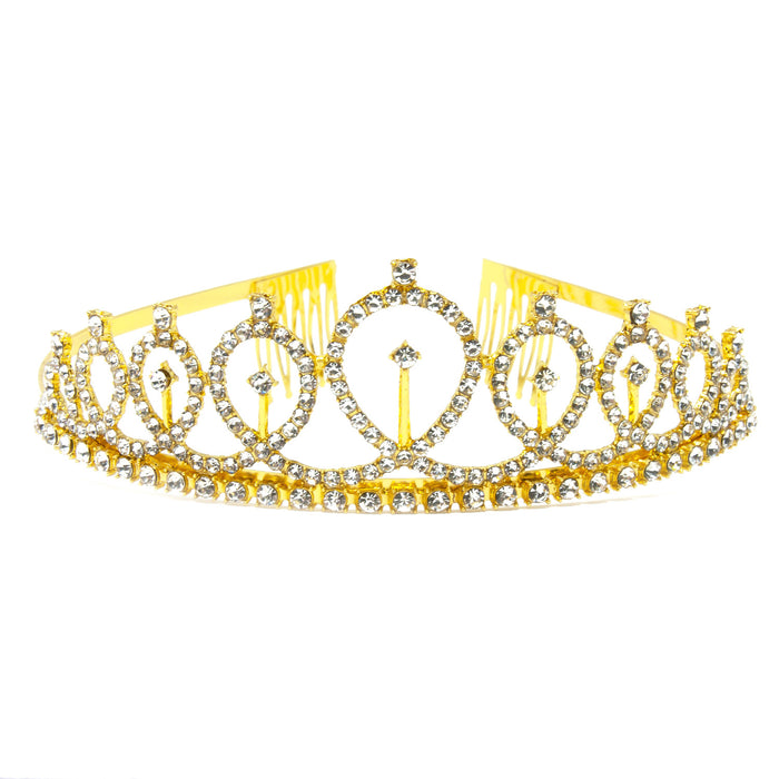 Krone mit Diamanten Glitzer Steinen Diadem Tiara Mädchen Damen JGA Hochzeit Geburtstag Party gold