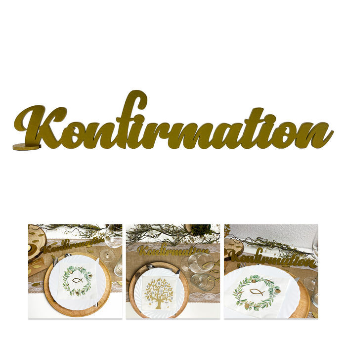 Schriftzug Konfirmation aus Holz als Tischdeko für Konfirmation Deko Dekoration Junge Mädchen - gold