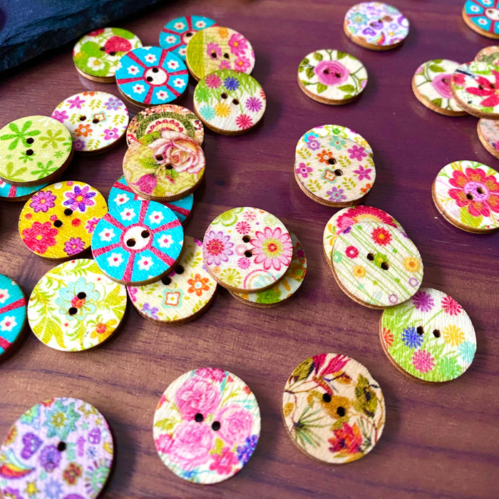 100x Holz Knöpfe Blumen Kinderknöpfe Buttons Nähen Kleidung Basteln