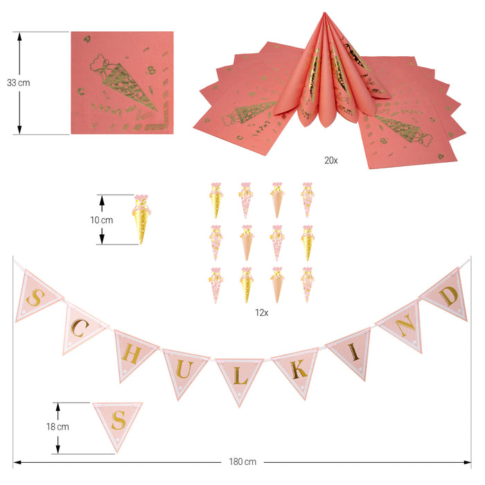 Schuleinführung Schulanfang Einschulung Deko Set - Schulkind Girlande + Servietten + Zuckertüten Konfetti