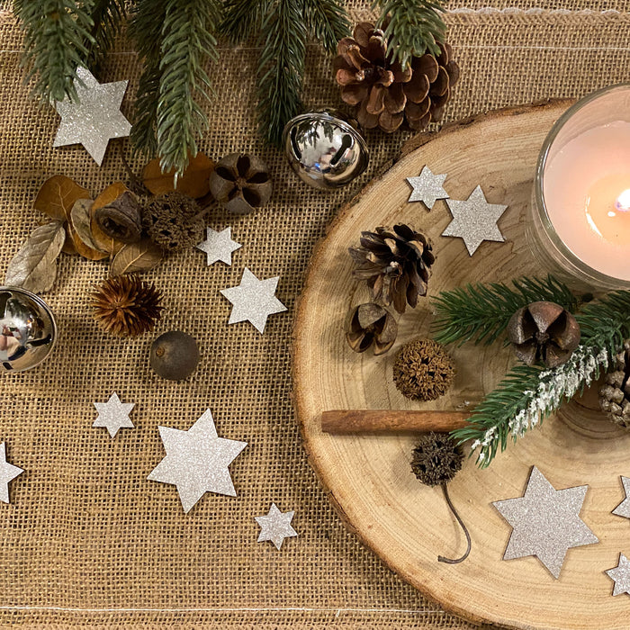 Holz Sterne Deko Set Holzdeko Weihnachtsdeko Tischdeko Streudeko für Weihnachten - silber