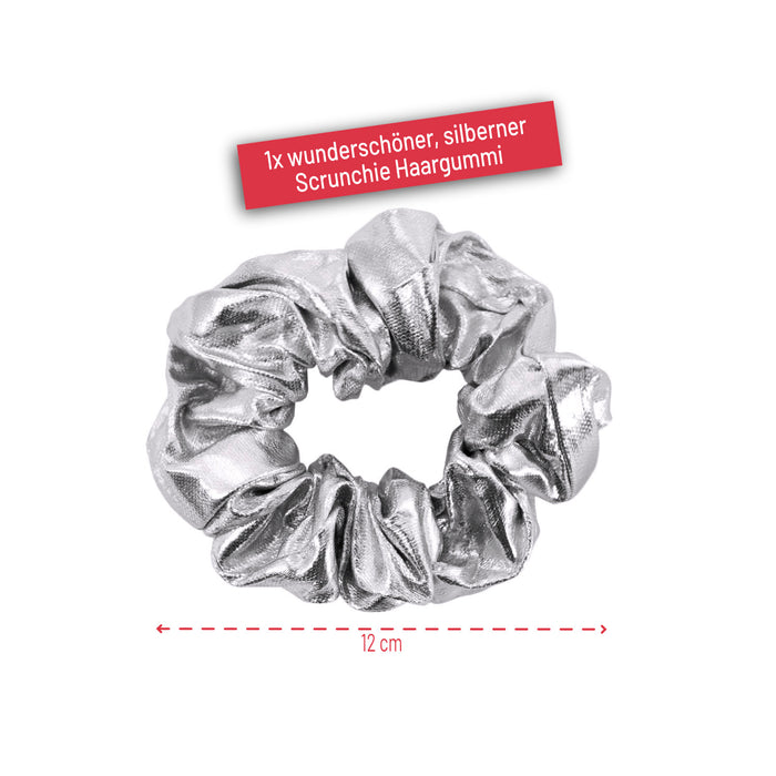 Scrunchie Haargummi Zopfgummi Haarband für Mädchen Damen 80er Jahre 80s Motto Kostüm Party - silber