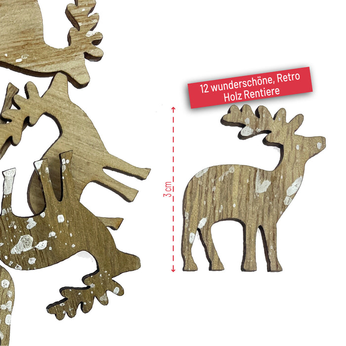 Holz Rentier Hirsch Konfetti 12 Stk. als Tisch Streu Deko für Weihnachten DIY Dekoration Basteln