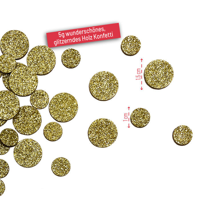Holz Konfetti Rund Streudeko Tisch Deko für Silvester Weihnachten Geburtstag Fasching Motto Party - gold