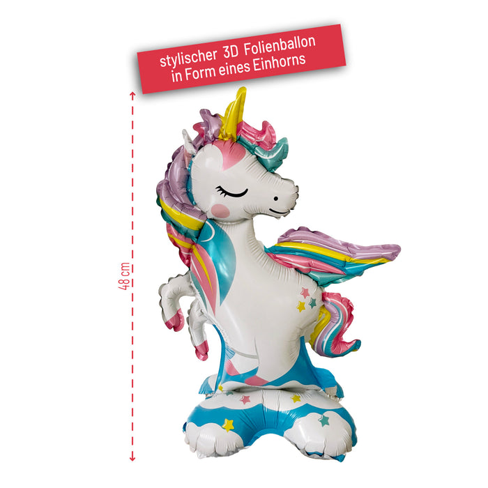 3D Folienballon Einhorn stehend für Mädchen zum Kindergeburtstag Deko Motto Party
