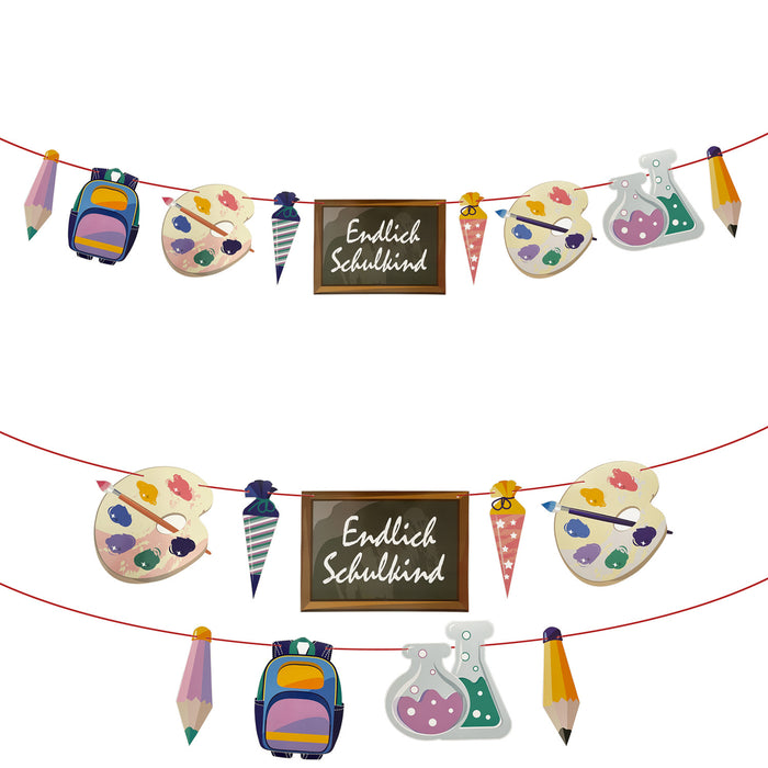 Schuleinführung Schulanfang Einschulung Deko Set - Endlich Schulkind & Stern Girlande + Zuckertüten Folienballon + Schulkind Ballon + Konfetti Set
