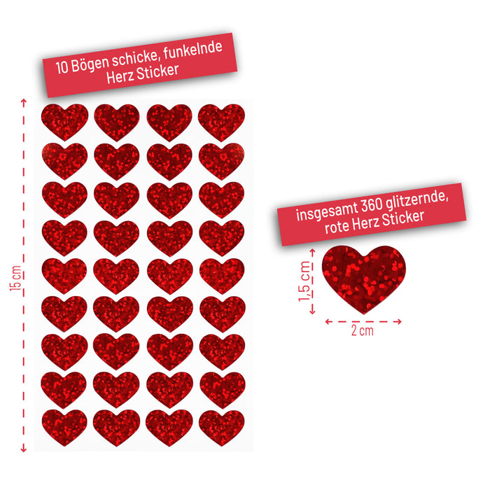 360 Herz Sticker Herzen Aufkleber Rot Hologramm Effekt Glitzernd zum Basteln Scrapbooking Dekoration Verzierung (Kopie)