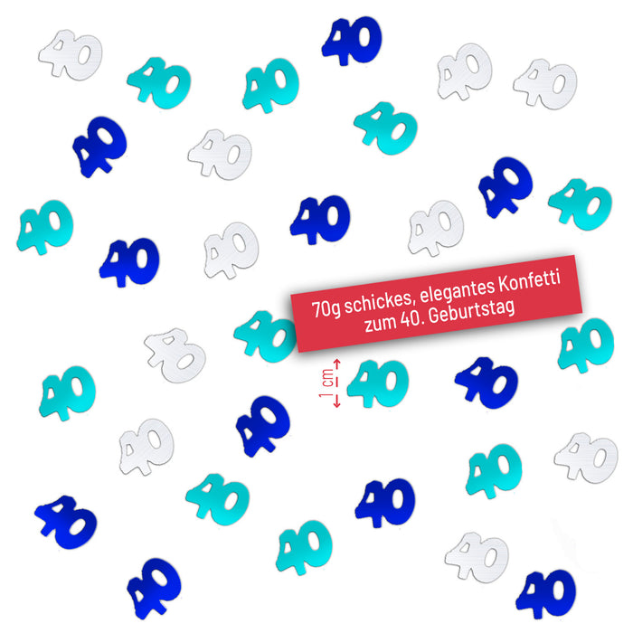 Konfetti 40. Geburtstag Jubiläum über 2500 Stück Zahl 40 Tisch Deko Streudeko - blau türkis silber