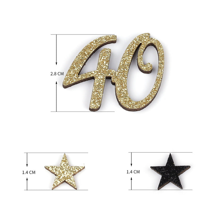 Konfetti Zahl 40 Geburtstag + Sterne aus Holz Streudeko Streuteile Deko 13g - gold schwarz