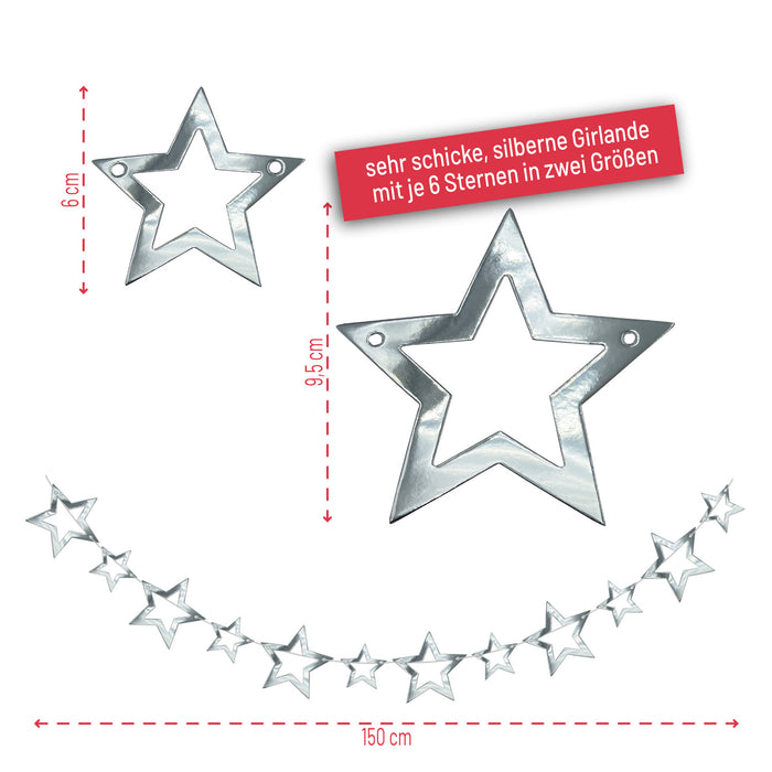Stern Girlande Banner mit Sternen Geburtstag Party Weihnachten Baby Shower Deko - silber