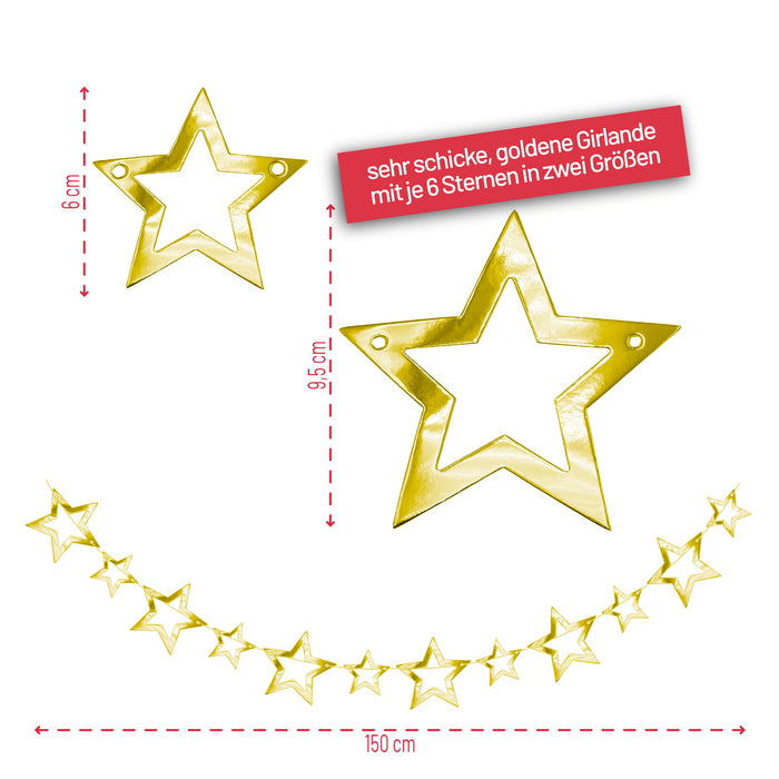 Stern Girlande Banner mit Sternen Geburtstag Party Weihnachten Baby Shower Deko - gold