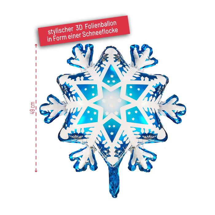 3D Folienballon Schneeflocke winterliche Deko für Weihnachten Advent Motto Party - Hängedeko zum Aufhängen & Dekorieren