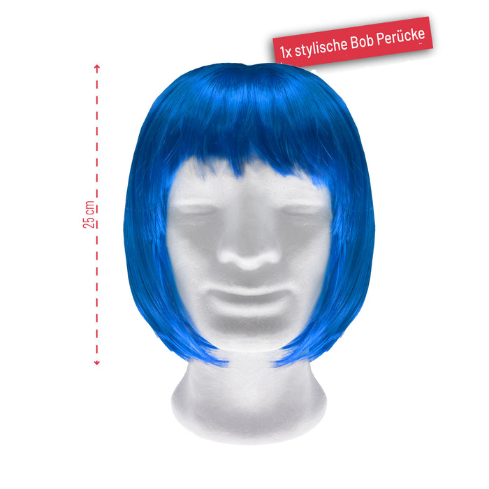 Perücke Bob Kurzhaar Frisur blau für Damen Mädchen für Fasching Karneval Halloween Motto Party