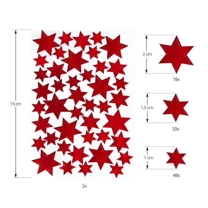 86 Sterne Sticker Stern Aufkleber für Weihnachten Weihnachtsdeko Geschenkdeko Basteln Glänzend - rot