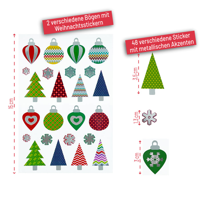 Weihnachts Sticker Kugel Baum Schneeflocke Aufkleber zum Verzieren Scrapbooking Basteln für Advent Weihnachten