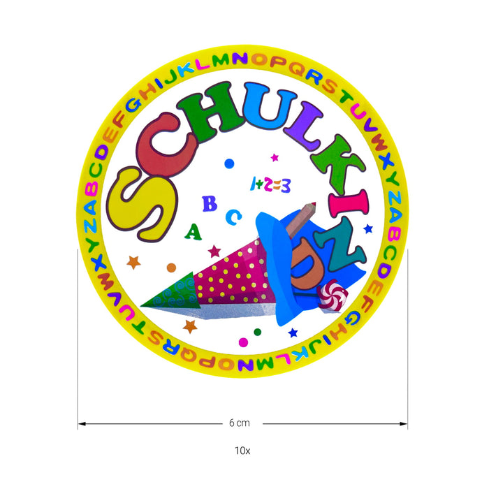 10x Buttons mit Schulkind Zahlen ABC Stift Zuckertüte Motiven Anstecker für Schuleinführung Einschulung - gelb