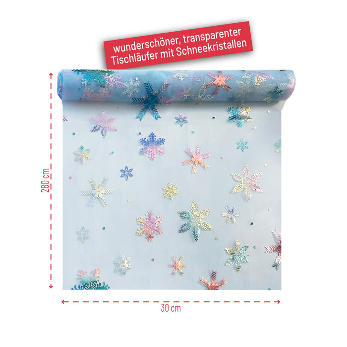 Tischläufer Schneeflocken Schneekristalle Tischband metallisch Schnee Läufer Tischdeko für Weihnachten Silvester Deko