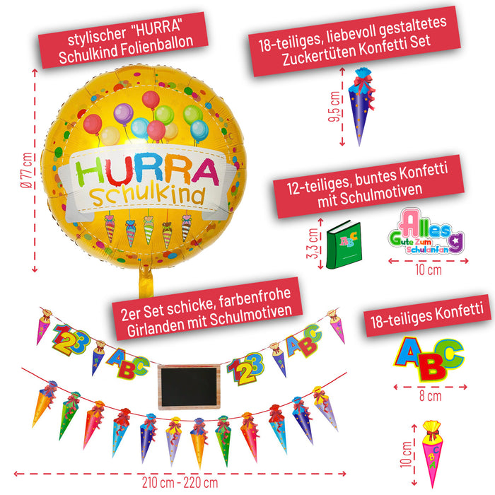 Schuleinführung Schulanfang Einschulung Deko Set - Schulkind Folienballon + 2 Girlanden + 3 Konfetti Sets