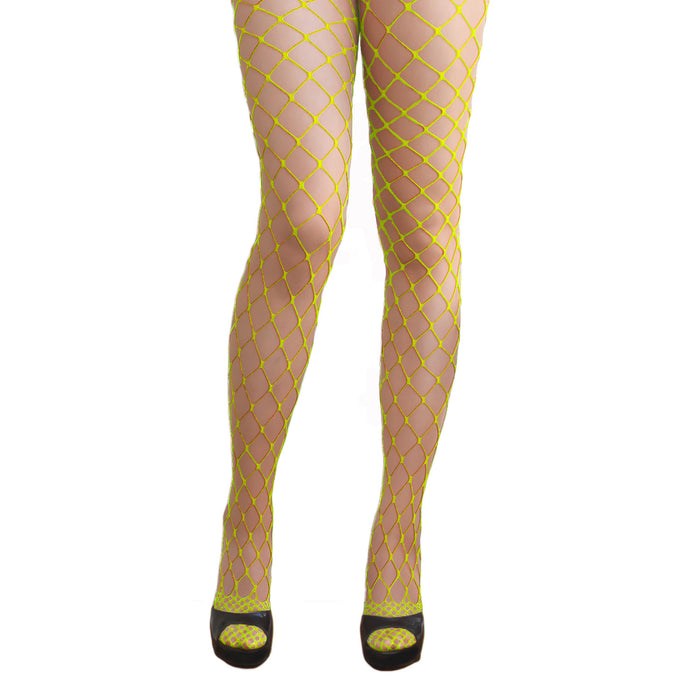 Netzstrumpfhose für Damen Motto 80er Party Fasching Karneval Kostüme - neongelb