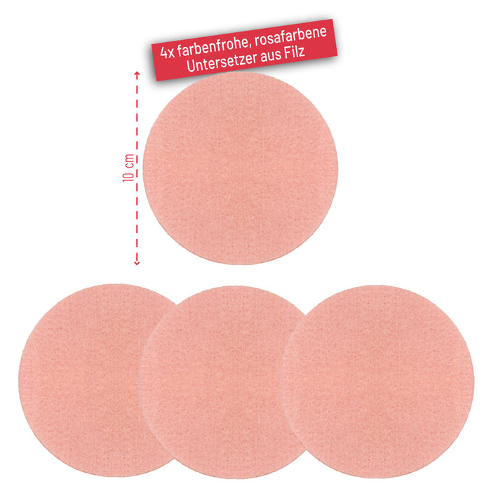 4 Filz Untersetzer Getränke Glas Untersetzer rund Ø 10cm als Tischdekoration - rosa