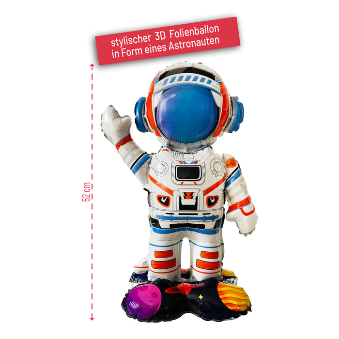 3D Folienballon Astronaut selbststehend für Jungen und Mädchen zum Kindergeburtstag Deko Motto Party