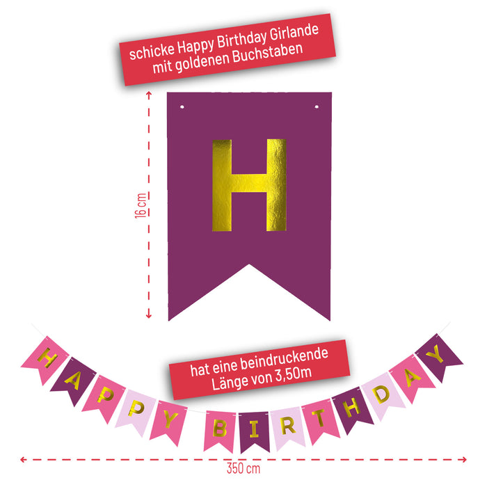 Happy Birthday Girlande Banner Geburtstag Kindergeburtstag Party - Pink Rosa Lila