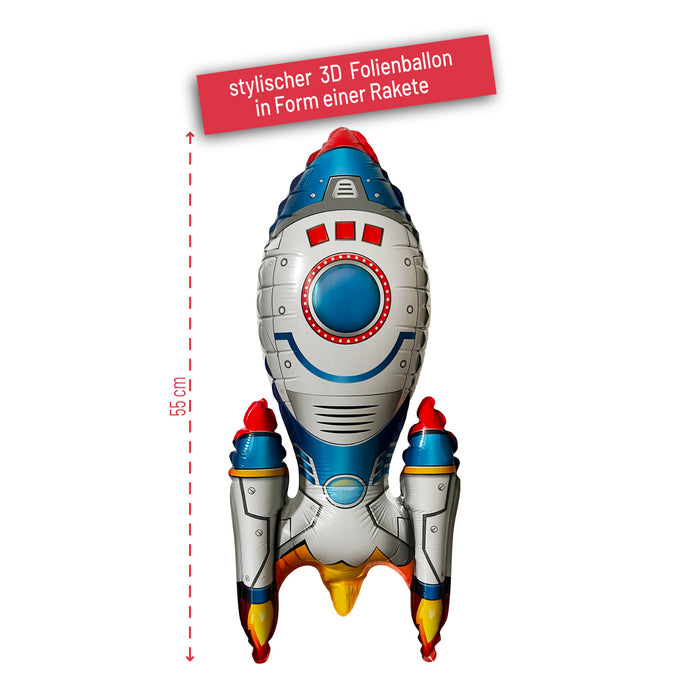 3D Folienballon Rakete für Jungen und Mädchen als Deko zum Kindergeburtstag Motto Party Hängedeko