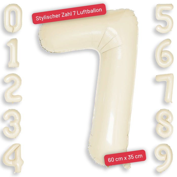 1x Folien Luftballon mit Zahl 7 für Geburtstag Jubiläum Party Deko Ballon - creme