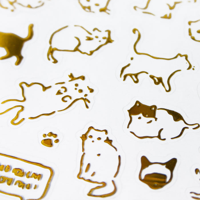 60 Katzen Sticker Kätzchen Aufkleber im Retro Vintage Style für Verzierung Scrapbooking Basteln gold