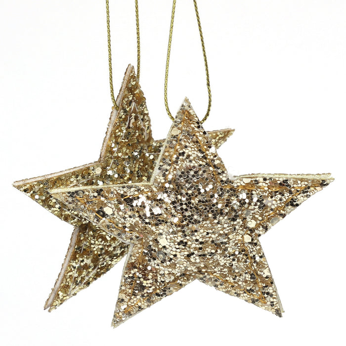 2er Set Sterne Anhänger Weihnachten Glitzer Aufhänger Deko für Advent Weihnachtsdeko Baumschmuck - gold