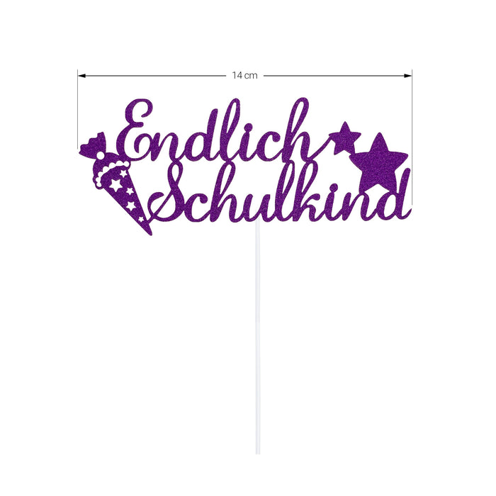 Endlich Schulkind Torten Topper Glitzernd lila für Schuleinführung Einschulung Schulanfang Mädchen Kuchendeckel