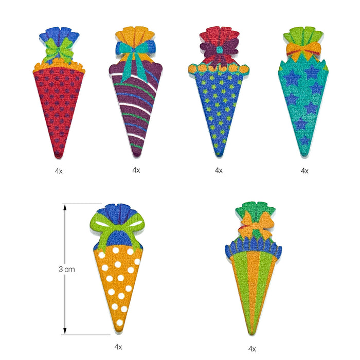 Mini Zuckertüten Holz Konfetti Bunt für Schuleinführung Einschulung Schulanfang Streudeko Tischdeko - bunt