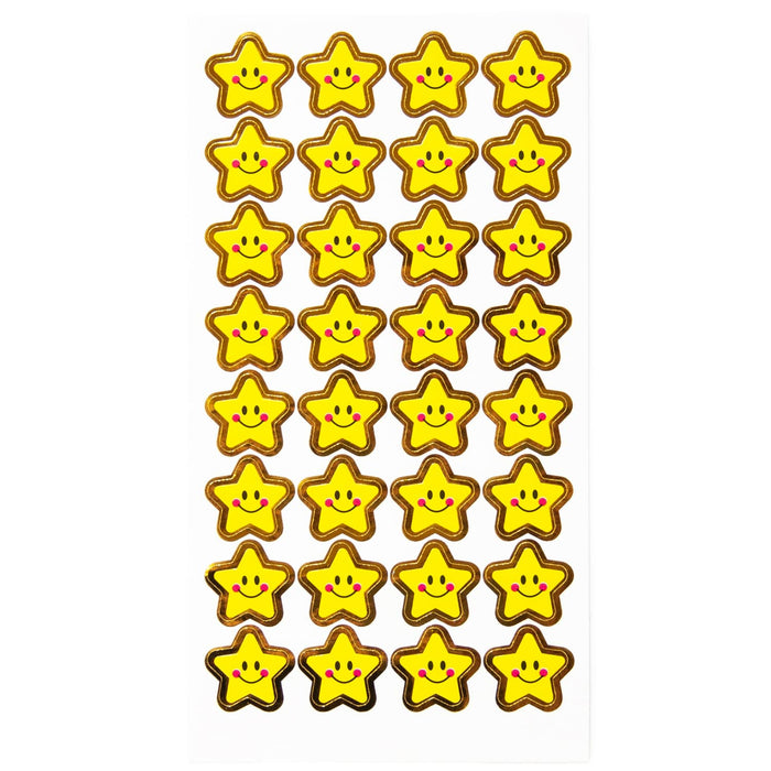 192 Sterne Smiley Sticker Stern Smily Aufkleber für Geschenke Karten zum Basteln Spielen - gelb gold