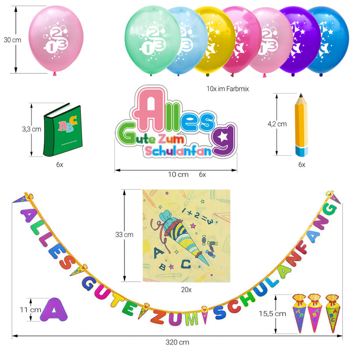 Schuleinführung Schulanfang Einschulung Deko Set - Luftballons + Girlande + Servietten + Konfetti