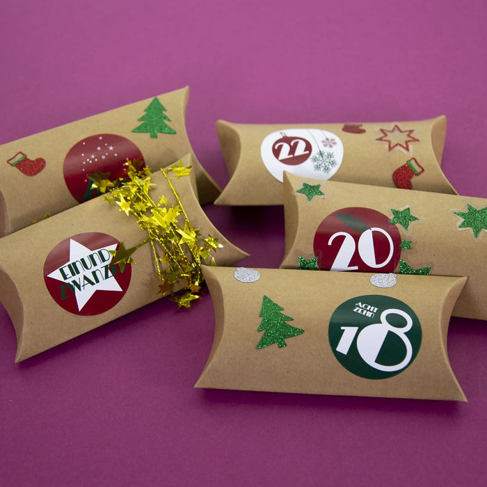 DIY Adventskalender Set - 24 Boxen Schachteln + 24 Zahlen Stickern Aufkleber für Weihnachten Advent