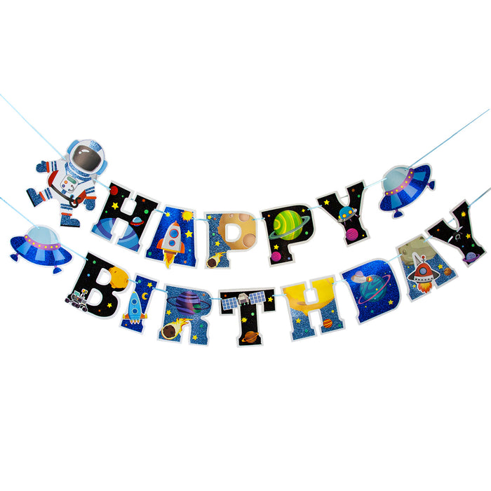 Happy Birthday Girlande Weltraum Space Banner für Kindergeburtstag Geburtstag Party Deko für Jungs