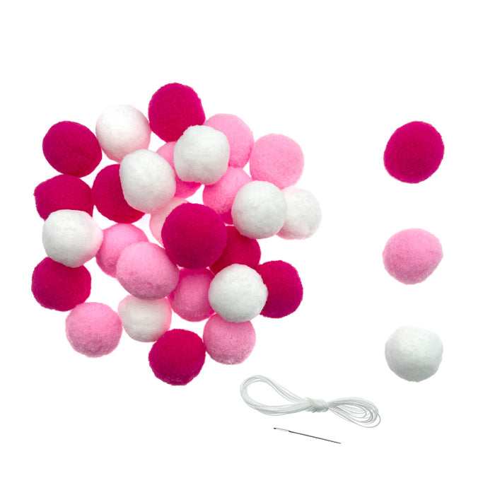 30 Mini Pompons zum Auffädeln Bunte Kugeln Bommeln für DIY zum Basteln Bastelpompons - weiß rosa pink