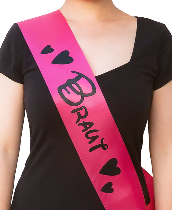 Schärpe Braut + Braut Crew Set JGA Hochzeit Hen Party Herzen pink