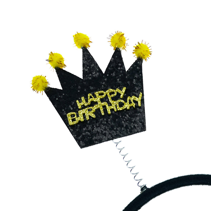 Haarreif Happy Birthday Kronen Kopfschmuck Haarreifen Accessoire für Geburtstag Jubiläum - schwarz gold