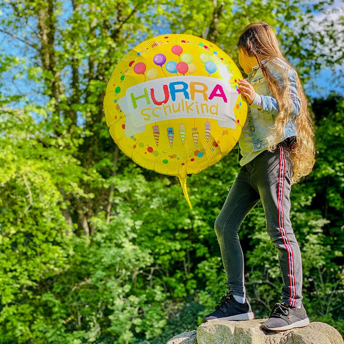 Schuleinführung Schulanfang Einschulung Deko Set - 1x Folien Ballon Hurra Schulkind und 1x Schulkind