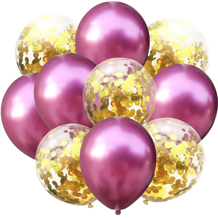 Konfetti Luftballon Set 10 Stk Geburtstag Party Hochzeit JGA Deko pink gold