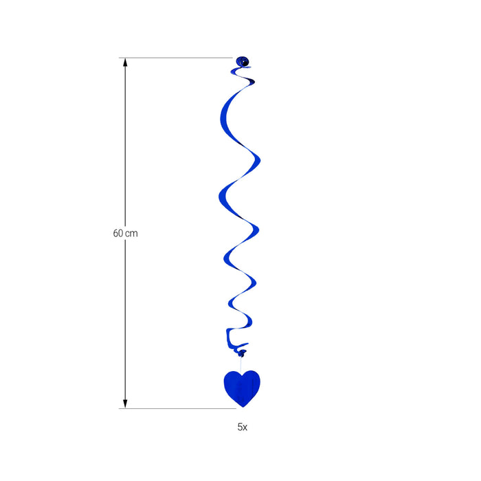 5 Girlande Spiral Deckenhänger mit Herz für Hochzeit JGA Party Deko - dunkelblau