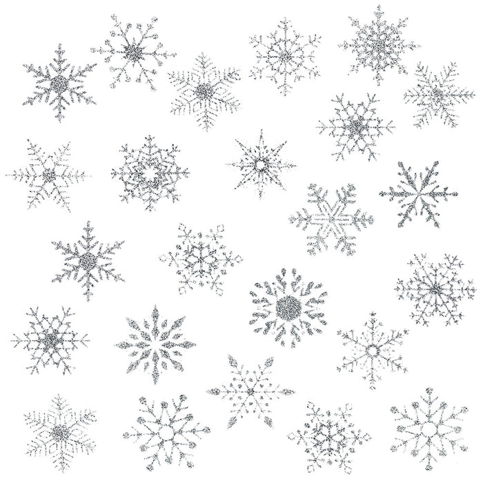 24 Schneeflocken Schnee Sticker Fenster Aufkleber Winter Deko Weihnachtsdeko selbstklebend - silber