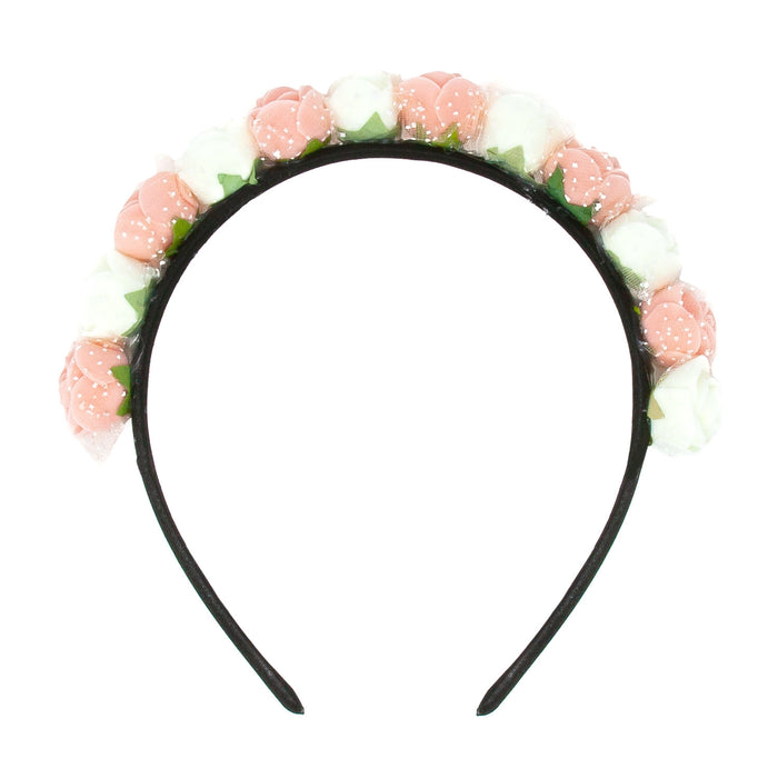 Rosen Haarreifen Blumen Haarreif Braut JGA Hochzeit Fasching Karneval Damen Kopfschmuck - rosa weiß