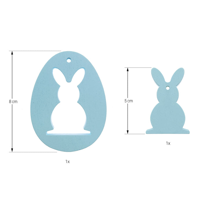 Holz Osterei und Osterhase Anhänger Hängedeko für Osterstrauß Deko aus Echtholz für Ostern Basteln - hellblau