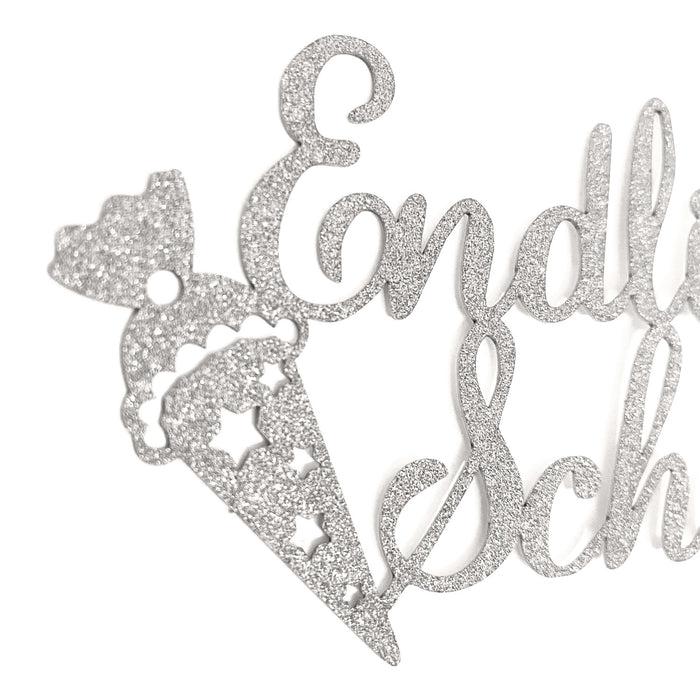 Endlich Schulkind Torten Topper Glitzernd silber für Schuleinführung Einschulung Schulanfang Kuchendeckel