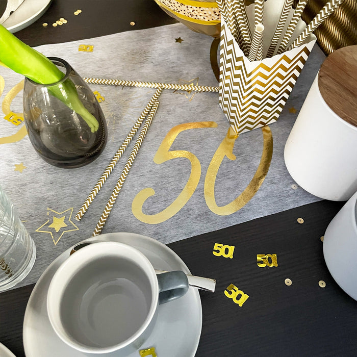 Tischläufer Tischband Tisch Läufer für 50. Geburtstag Jubiläum Goldene Hochzeit Tischdeko gold glänzend Deko