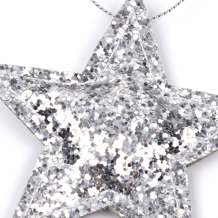 2er Set Sterne Anhänger Weihnachten Glitzer Aufhänger Deko für Advent Weihnachtsdeko Baumschmuck - silber